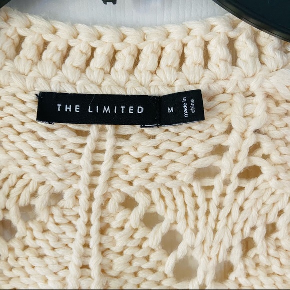 THE LIMITED cream knit open front crochet wool blend sweater size medium - Picture 5 of 6